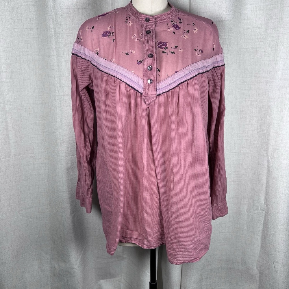 Free People Hearts & Colors Victorian Tunic Blouse Large Rose Pink Boho FLAWED